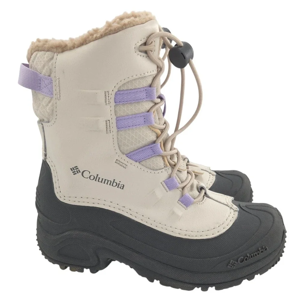 Columbia Bugaboot Celsius Boots YOUTH Girls 3 Beige Purple Snow Insulated Warm